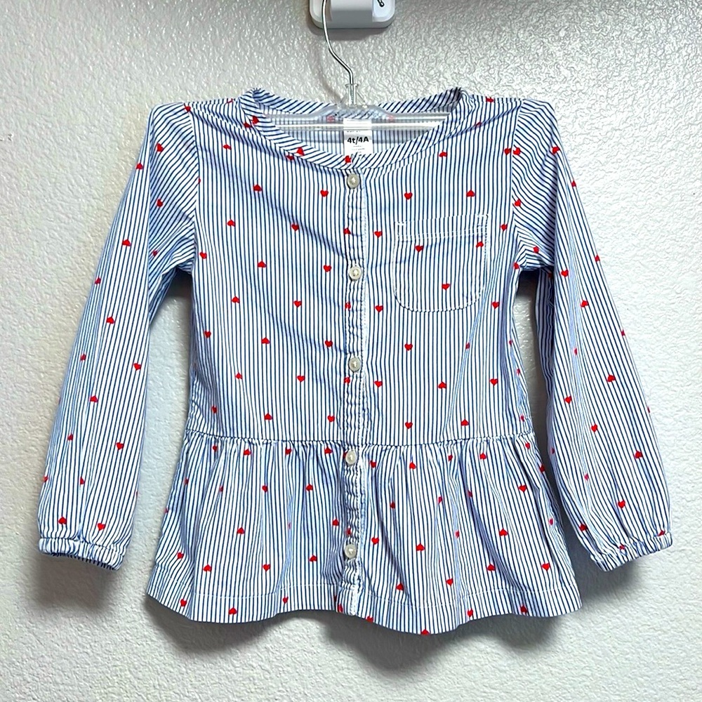 Carter’s Blue and White Striped Shirt with Red Heats